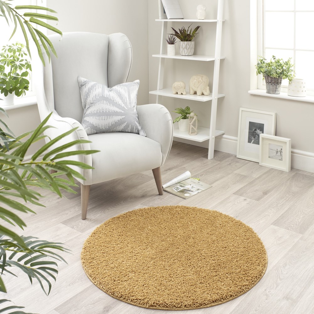 Buddy Washable Round Rugs in Ochre